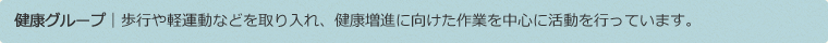 健康グループ｜歩行や軽運動などを取り入れ、健康増進に向けた作業を中心に活動を行っています。